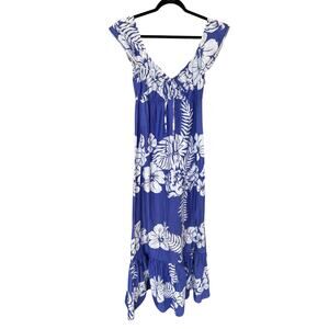 Vintage Waltah Clarke's Hawaiian Blue Hibiscus Floral Dress Size 10/12